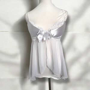 Vintage Elegant White Satin Lingerie Top babydoll angel fairycore L y2k whimsy